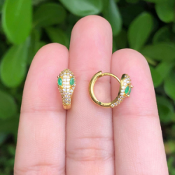 Aretes Arracada Serpiente Ojos Verdes Chapa de Oro Az428