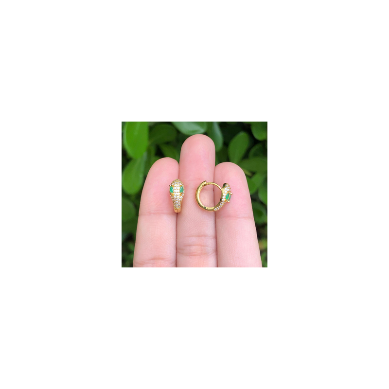 Aretes Arracada Serpiente Ojos Verdes Chapa de Oro Az428