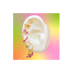 Aretes Arracada Tres Corazones Rosa Chapa de Oro Az410