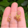 Aretes Arracada Tres Estrellas Rosa Chapa de Oro Az393
