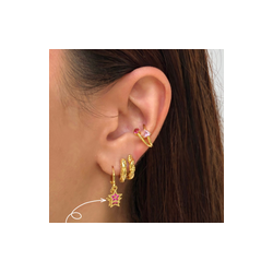 Aretes Arracada Tres Estrellas Rosa Chapa de Oro Az393