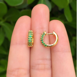 Aretes Arracada Verde Chapa de Oro Az77