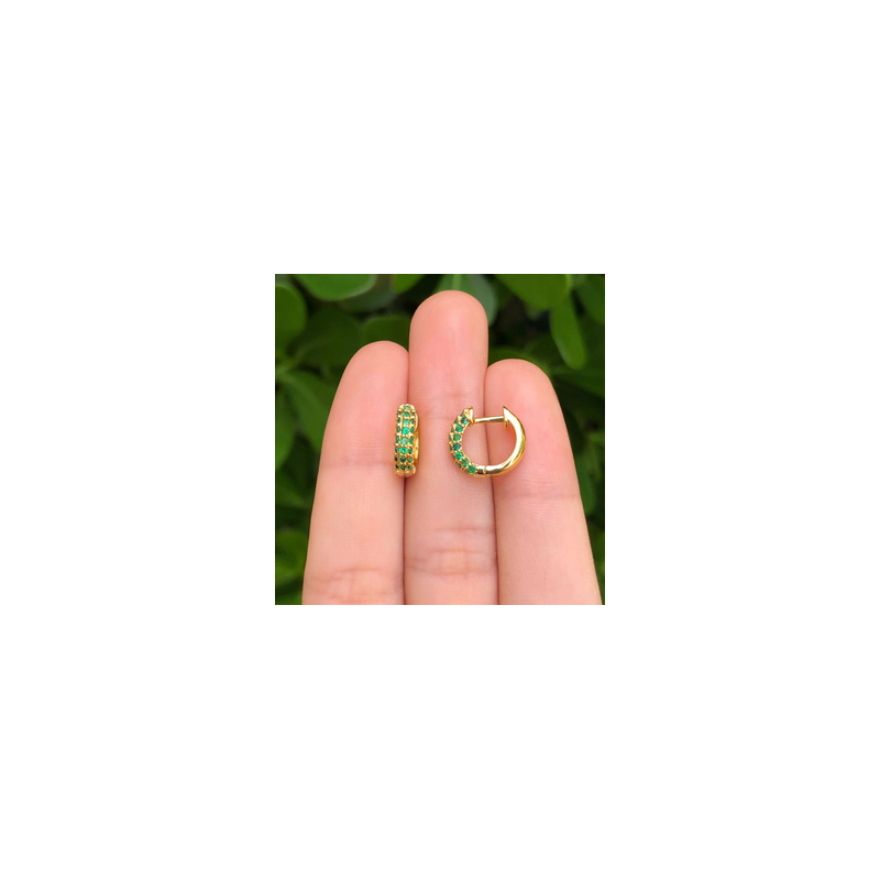 Aretes Arracada Verde Chapa de Oro Az77