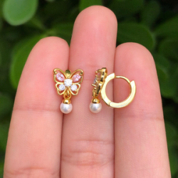 Aretes Arracada Mariposa Chapa de Oro Az188