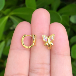 Aretes Arracada Mariposa Chapa de Oro Az214