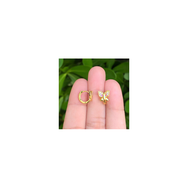 Aretes Arracada Mariposa Chapa de Oro Az214