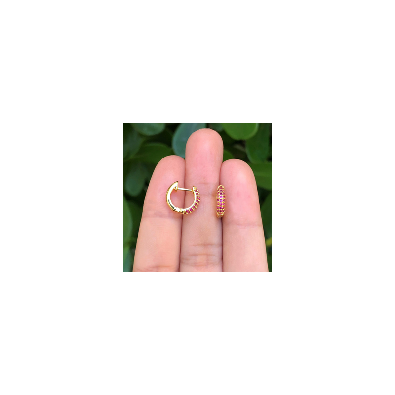 Aretes Arracada Zirconia Rosa Chapa de Oro Az213