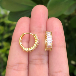 Aretes Arracada Zirconias Blancas Chapa de Oro Az97