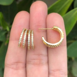 Aretes Arracada Zirconias Chapa de Oro  C632
