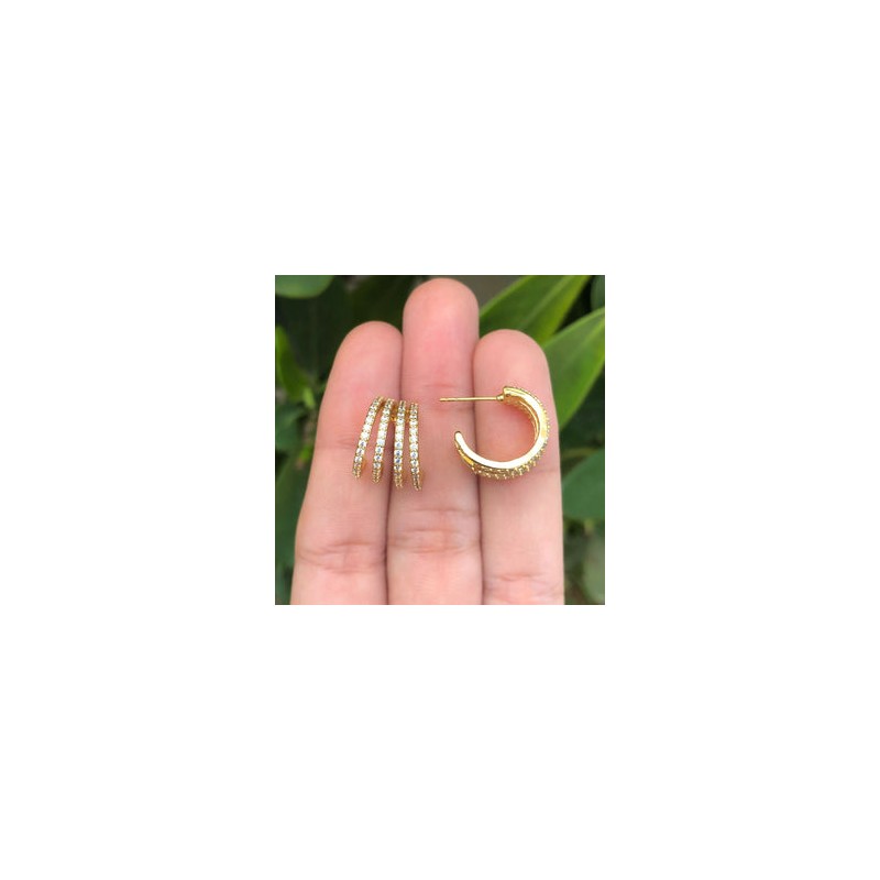 Aretes Arracada Zirconias Chapa de Oro  C632