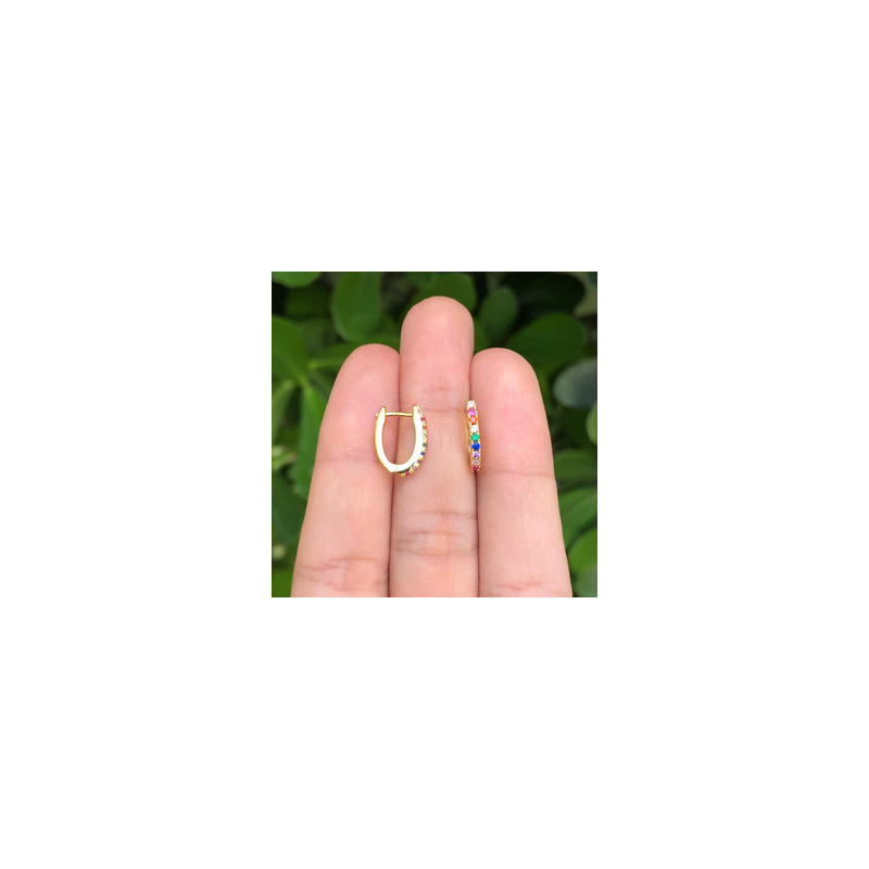 Aretes Arracada Zirconia Multicolor Chapa de Oro Az18