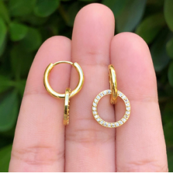 Aretes Arracada Zirconias Chapa de Oro Az248