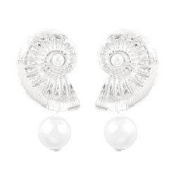 Aretes Caracol Plateado de Perla  1M7