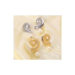 Aretes Caracol Plateado de Perla  1M7