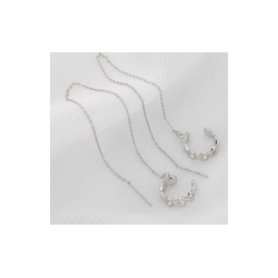 Aretes Cadena Colgante Plateado Chapa de Oro  3i3