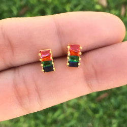 Aretes Chapa de Oro 14K Baguete Rainbow Az179