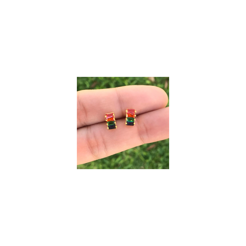 Aretes Chapa de Oro 14K Baguete Rainbow Az179
